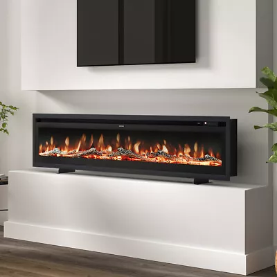 40-100in LED Fireplace Media Wall Fire Wall Mounted / Standing Electric Heater • £265.95