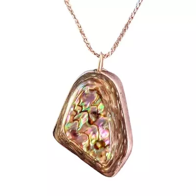 Vintage Artisan Abalone Freeform Sterling Pendant Necklace • $42