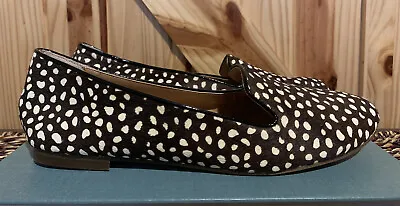 J. CREW Cora Leopard Calf Hair Smoking Flats Shoes Speckled Brown White Spots 9 • $90