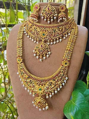 South Indian Bollywood Bridal Choker Necklace Wedding Gold Plated Jewelry Sets • $29.99
