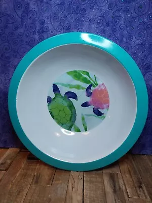 LARGE 12  White/Teal Salad Serving Bowl Melamine~Tropical Decor    B4 • £12.34