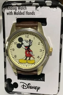Disney Classic Mickey Mouse Watch Brown Band Brand New In Metal Box • $20