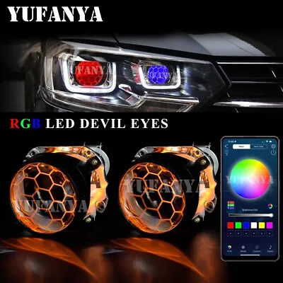 APP RGB LED Devil Eyes Honeycomb 2.5'' 8.0 Bixenon Projector Blue Lens Headlight • $58.55