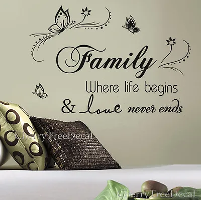 £4.99 • Buy Family Wall Quotes Decal Stickers Vines Home DIY Art Decor 16X FREE BUTTERFLIES