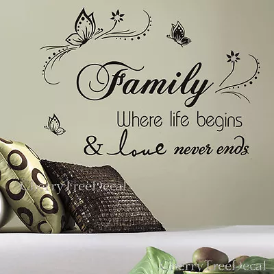 £4.99 • Buy Family Wall Quotes Decal Stickers Vines Home DIY Art Decor 16X FREE BUTTERFLIES