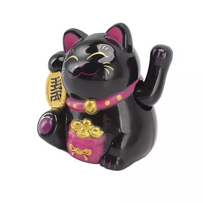 Chinese Cat Decoration Solar Waving Arm Vivid Expression Sit Sideways Black • $16.31