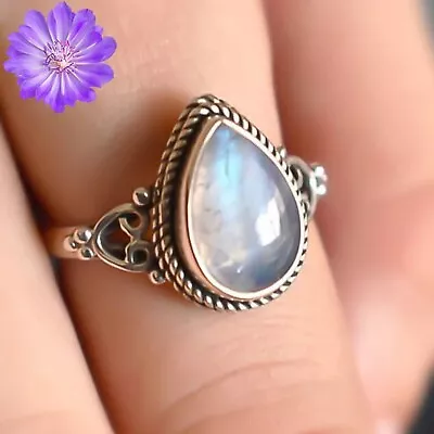 Rainbow Moonstone Gemstone 925 Sterling Silver Handmade Ring Jewelry In All Size • $7.35