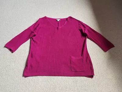 Womens Sweater-J. JILL-magenta Linen Knit Scoop Neck Pullover 3/4 Sleeves-M • £9.49
