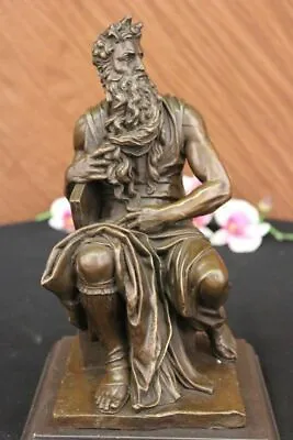 Signed Michelangelo Biblical Moses Bronze Sculpture Jewish Marble Figurine Deal • $369