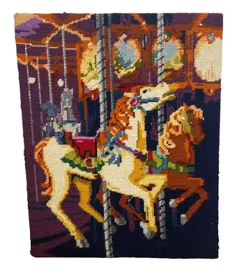 Vtg Victorian Cottage Core Finished Cross Stitch Carousel Horse 14x11  Unframed • $69.95