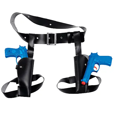 Twin Waist Holster & Toy Plastic Guns Fancy Dress Lara Croft Cowboy FBI Hunter • £11.99