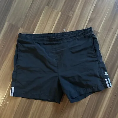Vintage Adidas Black Running/soccer/Athletic 90s Shorts Y2K XL Three Stripe • $8.99