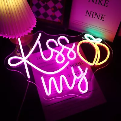 Nordstylee LED Kiss My Peach Neon Sign Light Up Signs For Bedroom Home Game R... • £67.32