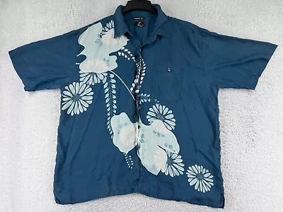 VINTAGE Utopia Shirt Men 2XL XXL Blue 100% Silk Floral Button Up • $13.19