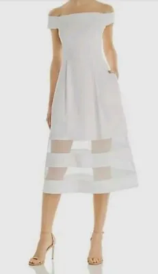 Aidan Mattox Women's White Off-the-Shoulder Shadow Crepe Dress Size 8 Ivory • $49.98