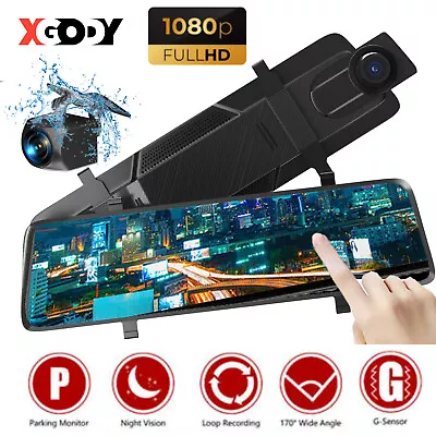 $74.99 • Buy XGODY Dash Camera Rear View Car Cam Reversing Mirror Front And Rear DVR Recorder
