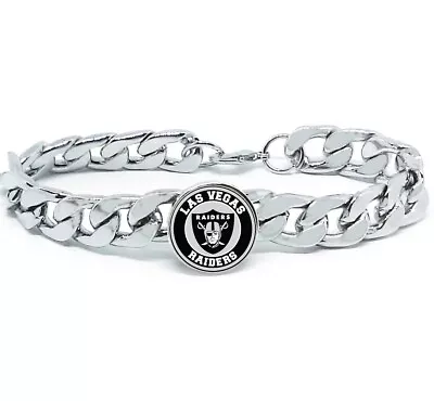 New Las Vegas Raiders Silver Mens Curb Link Chain Bracelet D4 • $21.95