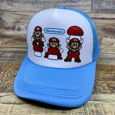 Super Mario Brothers Mens Trucker Hat Blue Snapback 80s Retro Logo Video Game • $19.99