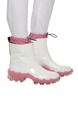 $685 Moncler Women’s Halma White (Patten Leather) Rain Boots Size 8.5 Or EU 39 • $399.99
