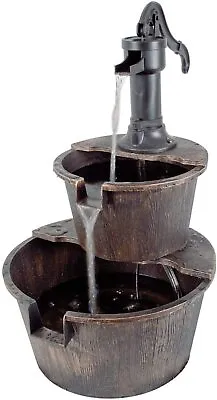 £23 • Buy 2 Tier Garden Barrel Pump Fountain Water Feature Cascade Outdoor Patio Deck