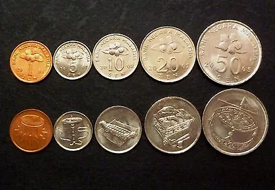 Malaysia Coins Set 5pcs - 2nd Series Design 1 Sen To 50 Sen  - UNC • $2.80