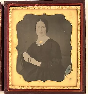 Daguerreotype Woman Hand Painted Gold Jewelry And Cheeks Flower Motif Case 1/6th • $29.99