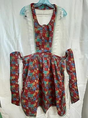 Vintage Christmas Full Bib Cotton Smock Apron Cottage Farmhouse • $14.93