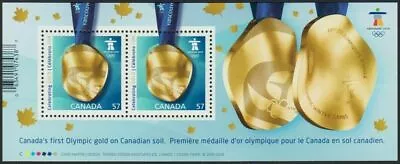 OLYMPIC GOLD MEDAL VANCOUVER = Souvenir Sheet Of 2 Canada 2010 #2371 MNH • $2.25