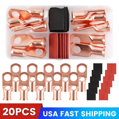 $16.39 • Buy 10x Copper Wire Battery Lugs W/ 3:1 Heat Shrink Tubings,1/0 AWG Eyelets Tubular