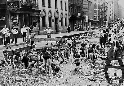 New York City Photo Mulberry St Ghetto Kids Cooling Off In Muddy Street 1920 • $8.99