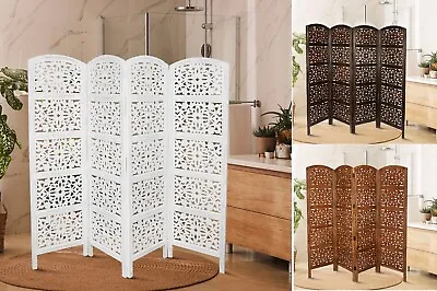 £199.99 • Buy 4 Panel Carved Indian Screen Wooden Flower Design Folding Screen Room Divider