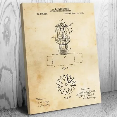 Automatic Fire Sprinkler Patent Canvas Print Fire Prevention Safety Inspector • $49.95