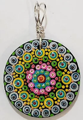 Necklace 1 Each Mandala Dot Art Pendant Acrylic Hand Painted Wooden • $5