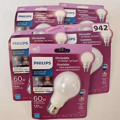 Philips LED 8.8W 800 Lumens Bright White 3000K A19 Light Bulb Medium Base 5 Pack • $14.48