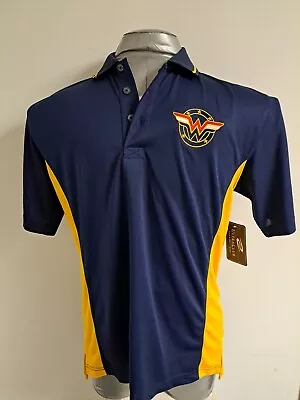 Ultra Club Polo Shirt Wonder Woman Logo Men's S - M  Navy Blue Gold NWT • $9.99