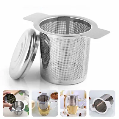 Stainless Steel Tea Infuser Metal Mesh Cup Strainer Loose Leaf Filter With Lid • £5.92