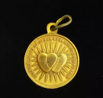 Vintage Sacred Heart Of Jesus And Mary Gold Tone Medal Petite Medal Small Size • $7.99