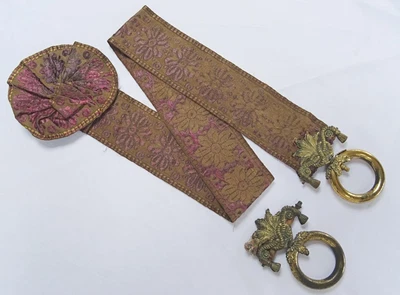 £30 • Buy Antique Bell Pull Victorian Ormolu Gilt Metal Ornate Woven Fabric Pair Servants