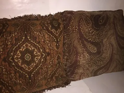 Lot Of 2 ~Brown Gold Tapestry Throw Pillows 20  X 20  Down Filled Fringe Paisley • $39.98