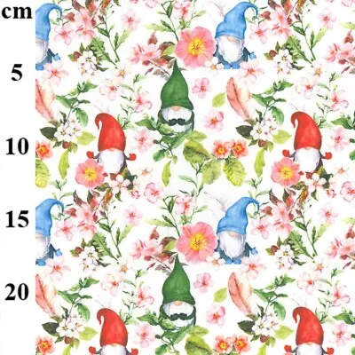 100% Cotton Digital Fabric Rose & Hubble Gnomes Garden Floral 150cm Wide • £7.50
