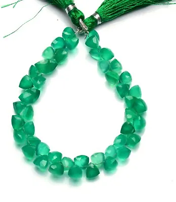 Natural Gemstone Green Onyx Faceted 6mm Size 3D Trillion Shape Beads 7  Strand • $16