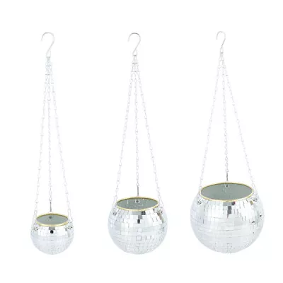 Flower Planter Pots Rope Mirror Hanging Basket Garden Decor Vase Disco Ball Pots • £8.39