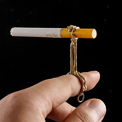 Retro Skull Hand Cigarette Holder Ring Pure Brass Smoking Clip For Lady Smokers • $16.62