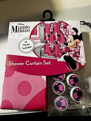 $34.99 • Buy Minnie Mouse Polyester Pink Shower Curtain And Matching Hooks DISNEY NIP (cR)