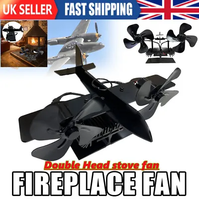 Double Stove Fan Fireplace Eco Fan Twin Blades Heat Powered Wood Log Burner -UK • £43.55