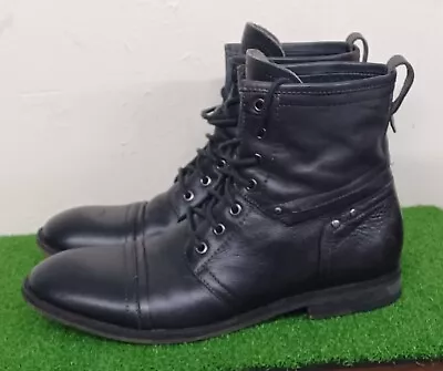 Guess GMEAGAN Black Leather Lace Up Chukka Ankle Rocker/Hipster Boots Mens 10.5 • $22