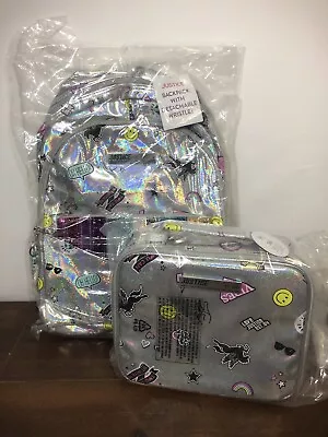 Justice Silver Hologram Sticker Backpack With Wristlet And Lunch Tote! New! • £28.90