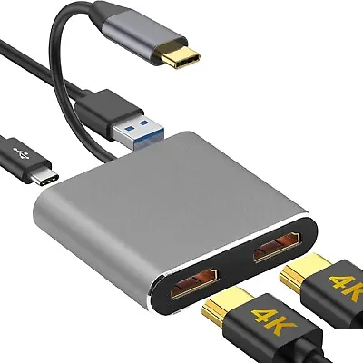 4 In 1 Type C Adapter Hub 4K USB-C To Dual HDMI USB3.0 PD Port Converter Cable • $28.88