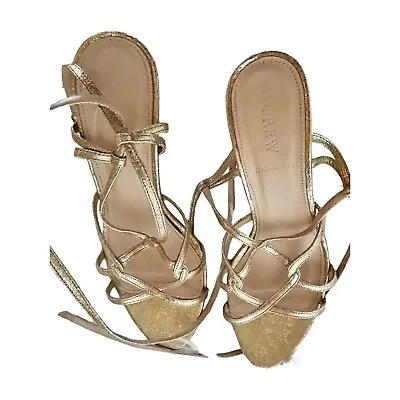 J Crew Genuine Leather Crushed Gold Strappy Sandals Heels Made In Italy • $44.99