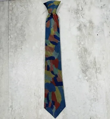 Vintage 90s Jordache Slim Neck Tie Snapper Multicolor Abstract Print Clip-on • $7.99